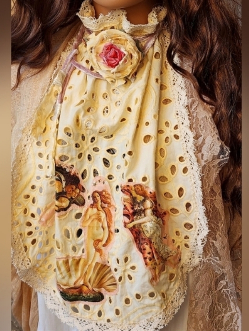 Botanical Cottage Jabot European Cotton Lace Appliqué Botticelli Flower/Rose